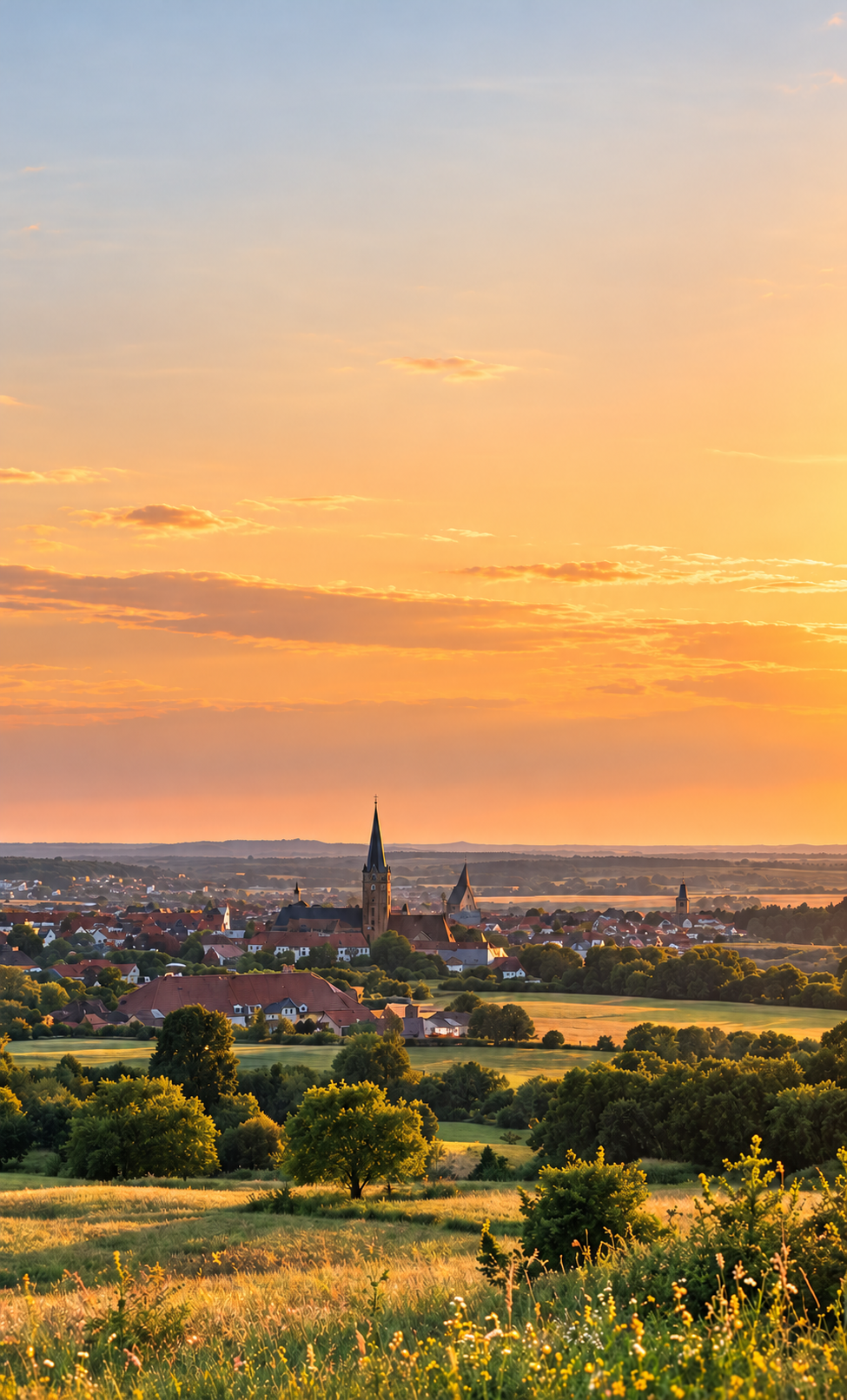 Sonnenuntergang über der Landschaft bei Nieder-Olm